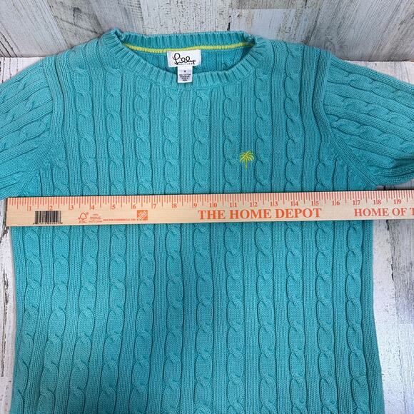 VTG Lilly Pulitzer Teal Cable Knit Sweater M | 100% Cotton | Palm Logo - Picture 6 of 7